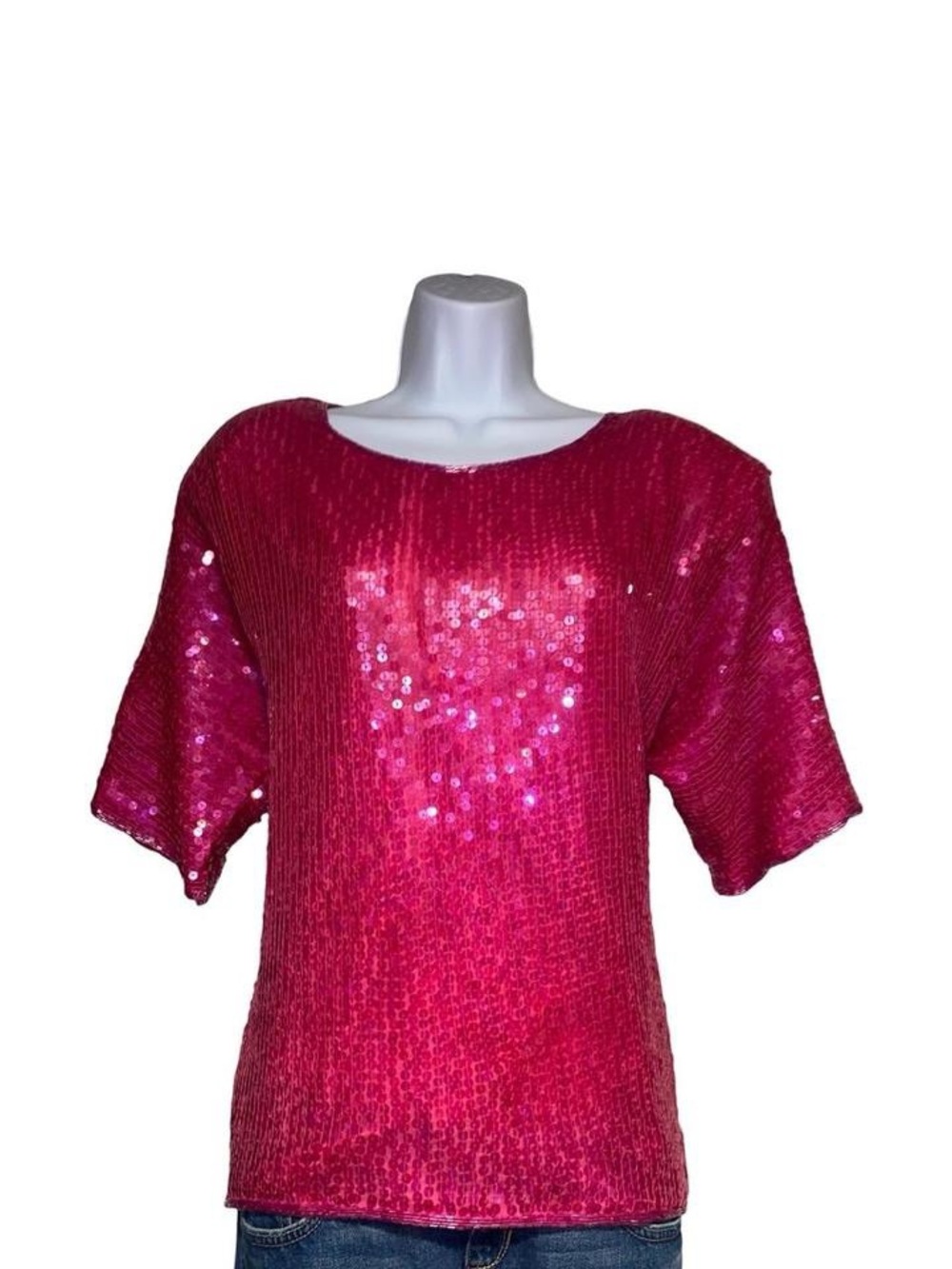 Vintage 80s hot pink silk sequined top